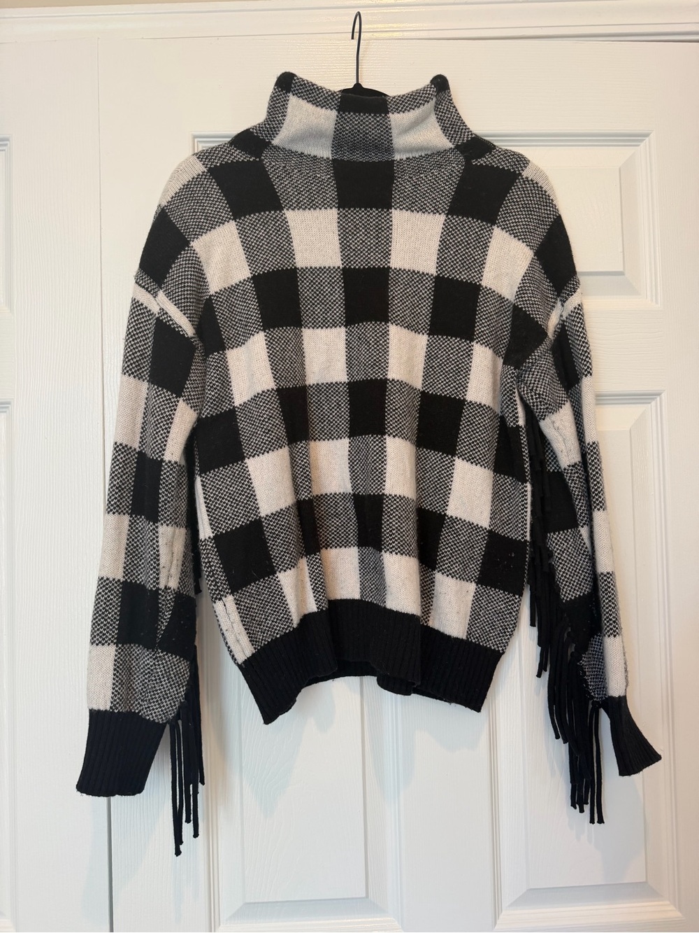 Ralph Lauren Plaid Check Western Fringe Sleeve Turtleneck Sweater SP